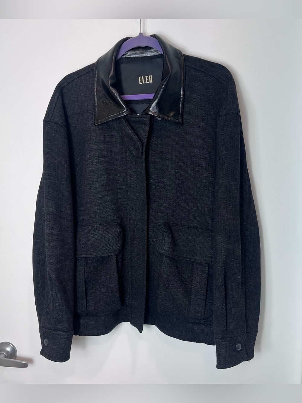 ELEH Pocket Collar Jacket Wool Blend Buttery Soft Collar Full Zip 46 Large Italy